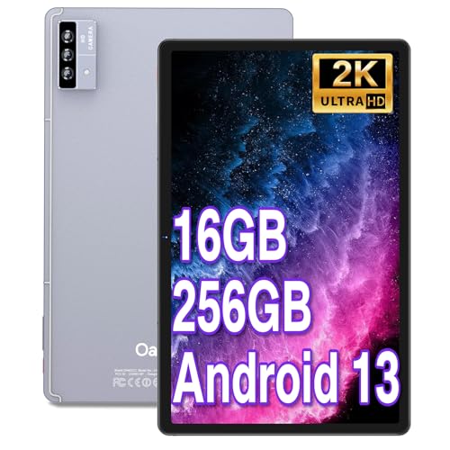 Image of Oangcc 11 Inch Android 13 Tablet, 16GB RAM+256GB ROM+2TB Expand, 2K Display 2000x1200, Octa-Core Tablets, 8600mAh, Quad Speakers, Dual-Band WiFi, 13MP Triple Camera, Split Screen, GPS - Gray with Case