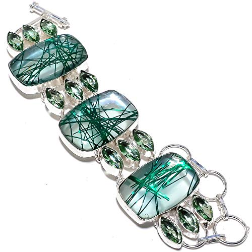 emartwalaGreen Rutile Quartz, Green Amethyst 925 Sterling Silver, Bracelet 7-8" RT-2288