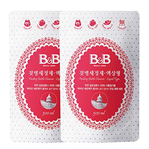 B&B Feeding Bottle Cleanser Liquid Type Refill 16.9 fl.oz. (500ml) 2 Pack - Baby Bottle and Dish Soap, Eco-Freindly 100% Plant Based, Hypoallergenic, Sulfate-Free
