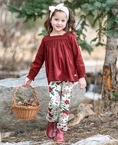 Image of RuffleButts Toddler Girl Merry & Bright Ruffle Leggings - Ankle Leggings | 75% Cotton 23% Spandex 2% Elastane, Breathable Lightweight, Elastic Waistband, Signature Rear Detail To 4T, Machine Washable