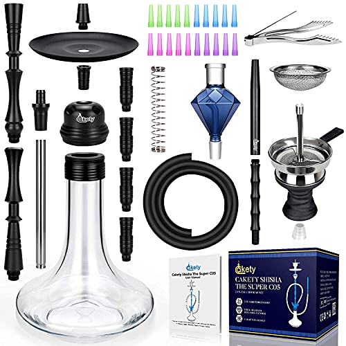 Cakety Shisha Große 105cm Hookah Set 4 Anschlüssen mit Mundstück (2-in-1), Aluwasserpfeife Set Komplett Schlauch Adapter… – Bild 6