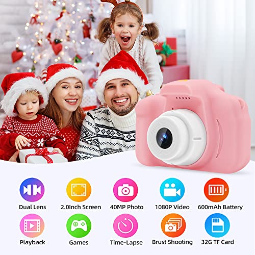 Yue3000 Upgrade Kids Camera,Gifts For Boys And Girls Of Age 3-9, 1080P Hd Digital Video Cameras For Toddler, 20M High -Definition Digital Camera, Suitable For Portable Toys With 32Gb Sd Card-Pink #TOP6