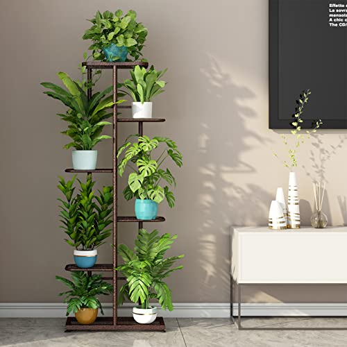 Image of LINZINAR Plant Stand Metal 6 Tier 7 Potted Multiple Flower Pot Holder Shelf Indoor Outdoor Planter Display Shelving Unit for Patio Garden Corner Balcony Living Room Bronze