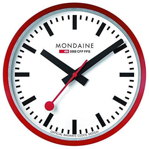 Mondaine - Wall Clock A990.Clock.11SBC 25cm - Official Swiss Railways Clock - Red Second Hand Red Aluminium Casing - Dust Resistant Wall Clocks - Made in Switzerland Cover