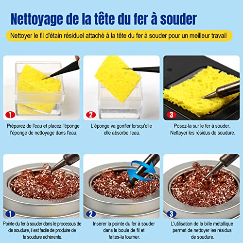 BEEYUIHF Nettoyant de Pointe de fer Kit de Contient 1 Flux de pâte à souder/1 Nettoyant pour panne de soudure/1 Support de Fer à Souder/2 Boules en Laiton/5 Éponges – vue 4