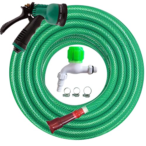 Image of Cinagro 20 Metres Braided Hose Pipe with Nozzle Sprayer Tap Adapter and 3 Clamps for Watering Home Garden Car Washing Floor Cleaning, Water Filling & Pet Bathing (1 /2 Inch Green)