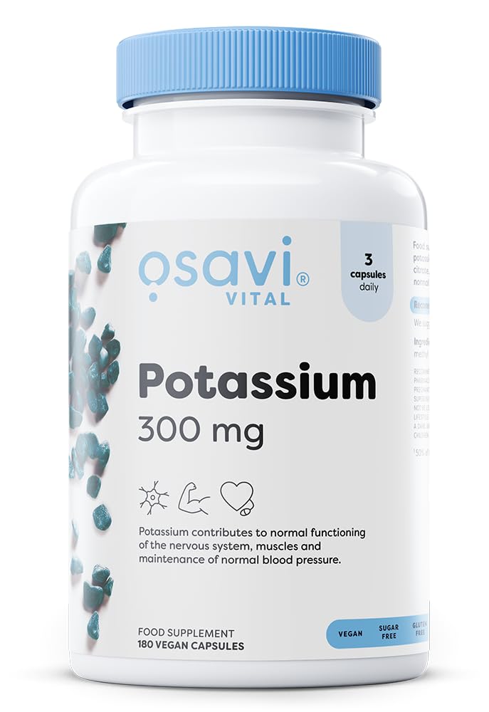 Osavi Potassium 300mg – 180 Vegan Capsules | Highly Absorbable Potassium Citrate for Nervous System, Muscle Function, and Blood Pressure Support | Clean Label, Vegan Friendly