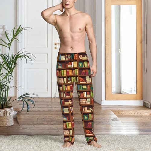 Library Vintage Bookshelf Print Mens Pj Pants,Soft Men Lounge Pants,Mens Pajama Pants Bottoms,Sleep Pants For Men2