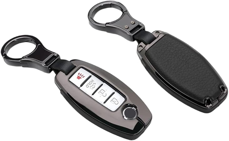 Amazon 車のリモコンキーケースキーセットキーチェーンに適していますすべての日産インフィニティ 楕円形のリモコンキーアクセサリー Black Gray Metal Case キーケース キーホルダー 車 バイク
