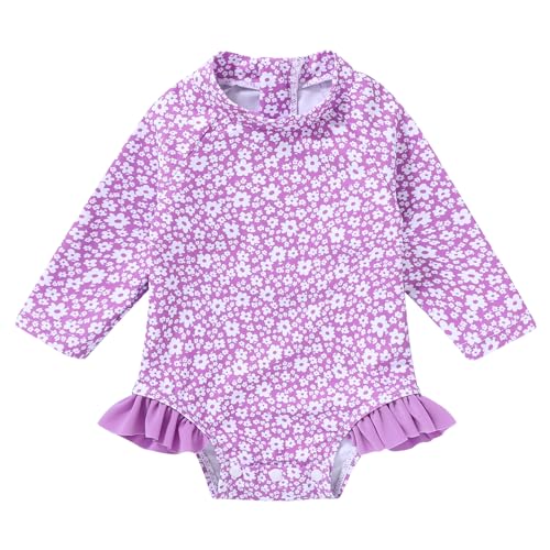 YOUNGER TREE Baby Swimsuit Girl Long Sleeve Ruffle Zipper Rash Guard Infant One Piece Swimwear Toddler Bathing Suit Girl