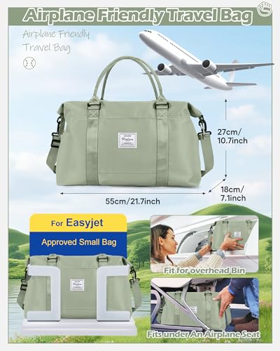 Image of Travel Duffel Bags for Women Mens Waterproof Weekender Carry on Bag Sports Gym Bag Travel Tote Bags with Wet Pocket Overnight Bag Workout Duffel Bags with Trolley Sleeve Grey Green