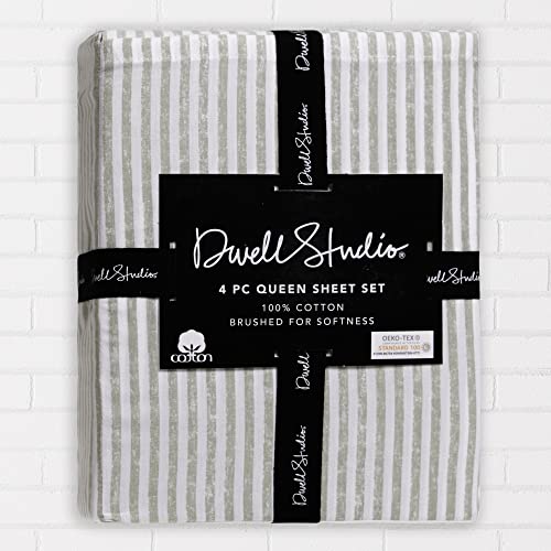 Dwell Studio 100% Cotton Percale Sheet Set - Deep Pocket, 4 Piece - 1 Flat, 1 Deep Pocket Fitted Sheet And 2 Pillowcases, Crisp Cool And Strong Bed Linen #TOP1