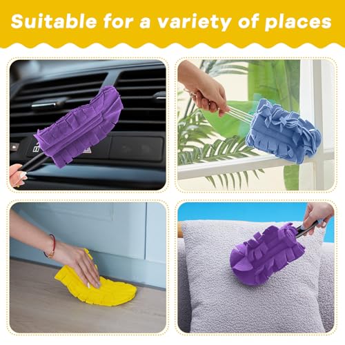 Image of Zubebe 12 Pcs Reusable Duster Refills Fleece,Purple, Light Blue, Yellow | Soft Polyester Fiber Flat Duster Refill Multi Surface Washable Cleaning Pad Tools for Home, Blinds, Car, Pet, Furniture, Fans