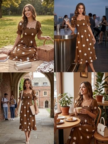 Image of Leriya Fashion Dress for Women | Western Square Neck One Piece Dress for Woman midi | Casual Summer Dresses for Beach & Stylish Party Outifits Puff Sleeve