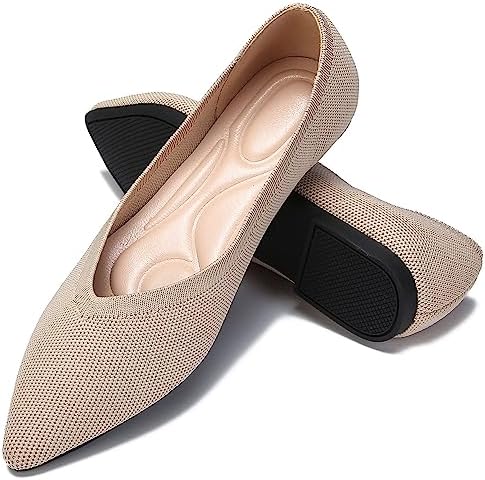 Deehuion Stylish and Comfortable Women’s Ballet Flats with Breathable Mesh Knit – Black Leopard Print Pointed Toe Slip On Shoes