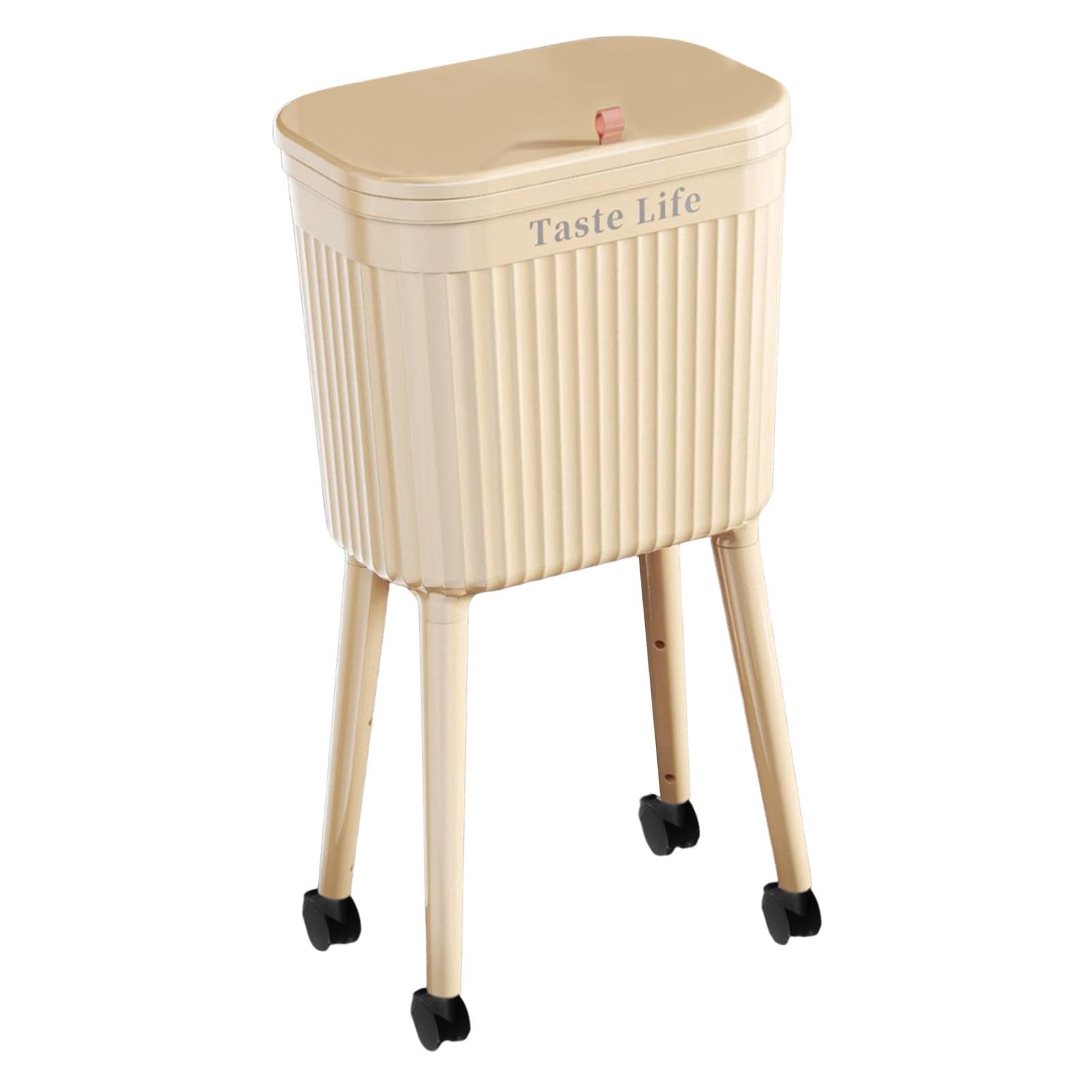 Pattumiera con Ruote Secchio Spazzatura con Coperchio Organizzatore Rifiuti Grande capacità Struttura Ergonomica in PP Adatto a Cucina Soggiorno Uffic, Giallo