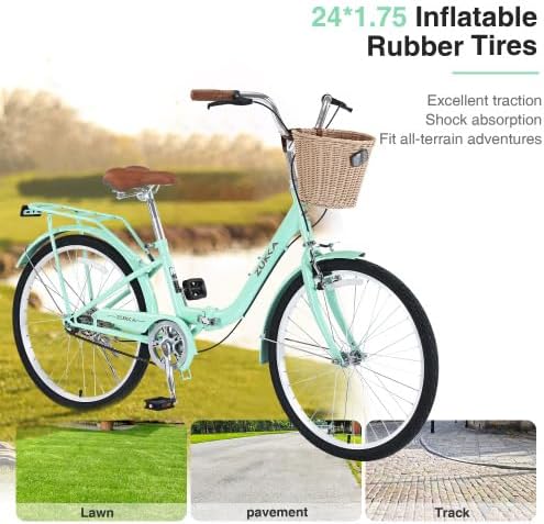 24 Inch/26 Inch Single Speed Folding Lady Bike, Durable Steel Frame,Compact Design for Easy Storage and Commuting