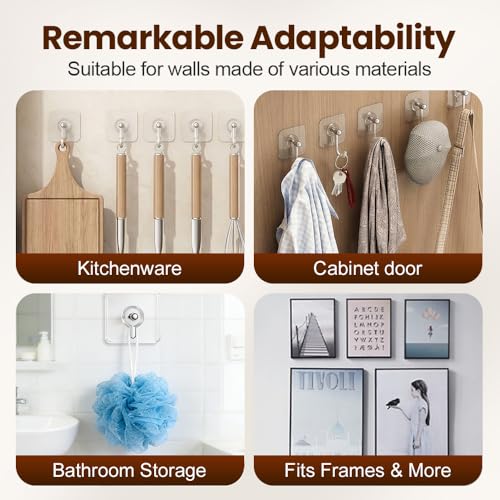 Image of Drill Free Adhesive Hooks,Heavy Duty Picture Hangers Without Nails,Adhesive Wall Hooks for Kitchen & Bathroom,Wall Mount No Drill Screw Stickers for Hanging Picture Frame (12, 2.76*2.76 inch)