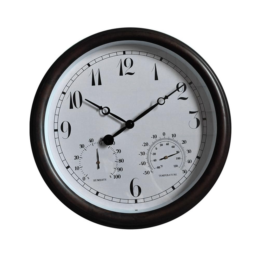 CTRLZS 15 Inch Outdoor Waterproof Wall Clock with Temperature and Humidity Display, Large Metal Waterproof Hanging Clock