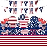 142Pcs American Flag Party Decorations Memorial Day 4th of July Patriotic Tableware Disposable Banner,Tablecloth,Plates,Napkins,Cups,Forks and Knives for Independence Day Party Supplies ,Serve 20