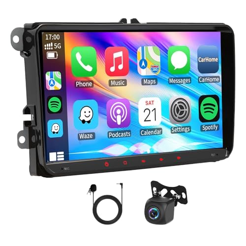 2+64G Double Din Car Radio for Golf MK5 MK6 Jetta Head Unit, 4 Core 9 Inch Android 14 Touch Screen Car Stereo Radio with Wireless Carplay Android Auto Bluetooth GPS AHD Backup Camera WiFi