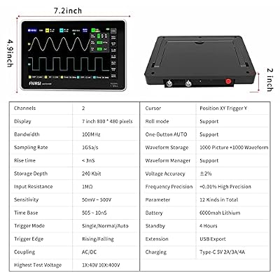 FNIRSI 1013D Plus Oscilloscope - Portable Handheld Tablet Oscilloscope with 100X High Voltage Probe, 2 Channels 100Mhz Bandwidth 1GSa/s Sampling Rate 7 TFT LCD Touch Screen