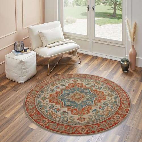 Tapete redondo lavable estilo boho 4ft miniatura 7