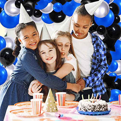 Image of Royal Blue Black Balloon Garland Kit, 121 PCS DIY Balloon Arch with Blue Black Metallic Silver Balloons Video Gaming Party Supplies for Boys Men 30th 40th Birthday Retirement Grads Party Decorations