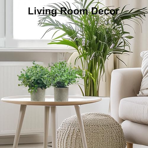 USLAI Small Potted Fake Plants(3-Pack), Mini Artificial Plastic Eucalyptus Plants Topiaries for Home Office Shelf Desk Farmhouse Room Coffee Table Decor