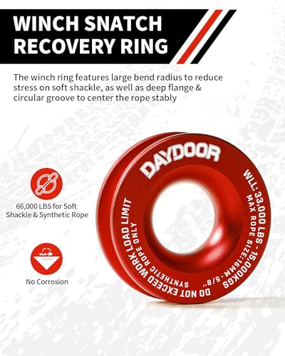 Image of DAYDOOR 56,000 LBS Soft Shackle Recovery Kit, 1 /2 inch x 22 inch (2-Pack) with 7075 Aluminum Snatch Ring, Winch Accessory for Jeep Wrangler, Bronco, 4Runner, Tacoma, ATV /UTV /Jeeps /SUVs, 4x4 Off-Road(Gray)