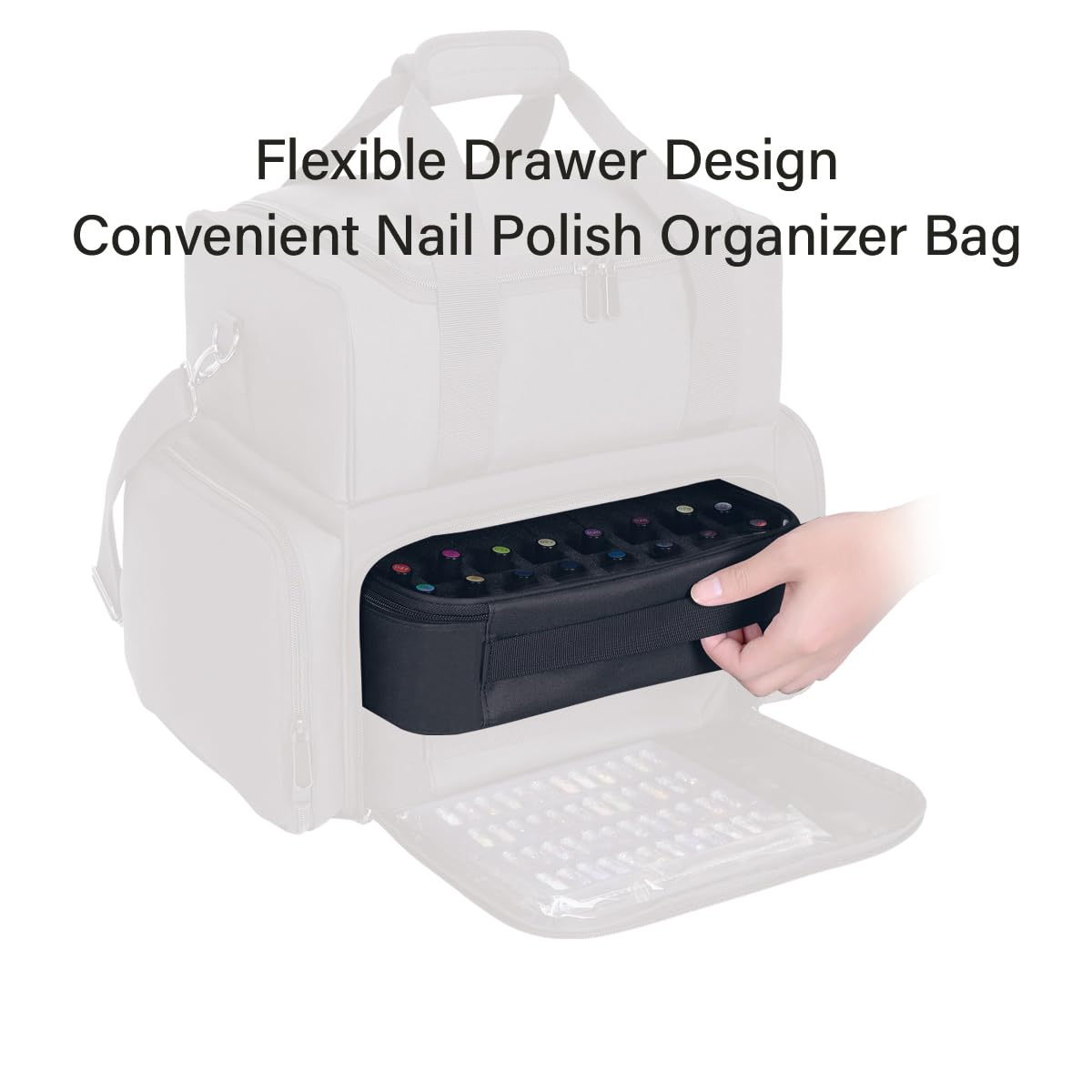 Pequeño organizador de esmalte de uñas transparente con capacidad para 40 botellas (15 ml), estuche multifuncional para esmalte de uñas, bolsas de maquillaje de viaje para mujeres, Negro -
