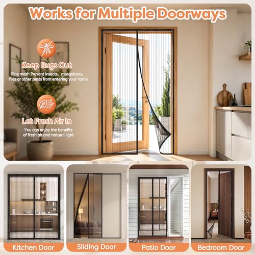 38" x 82" LADANY Magnetic Screen Door (Black) - image 6