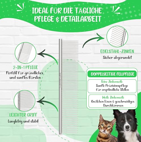 NEU! Profi Hundekamm zur Fellpflege von mittlerem & langem Haar bei Hunde & Katzen, Pudel, Goldendoodles I Golden Pets kompatibel - Gegen Knoten und zum Finish I + neues E-Book Größe S
