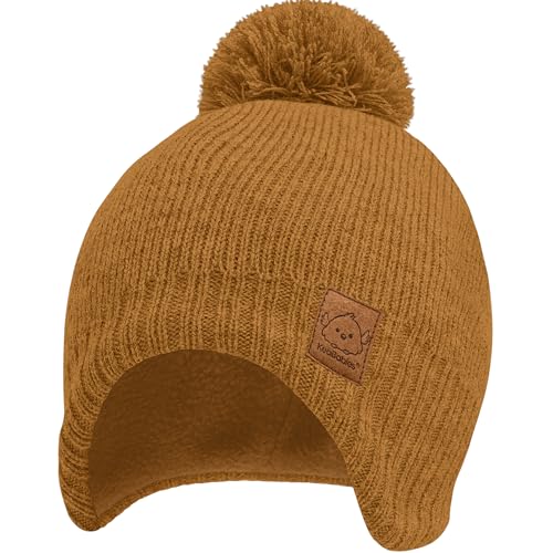 Image of Baby Beanies, Baby Hats for Boys, Girls - Cute Toddler Winter Hat, Soft & Stretchy Beanies for Infant, Newborn 6-36 Months, Cozy & Warm with Earflap Muff & Pom (Latte)