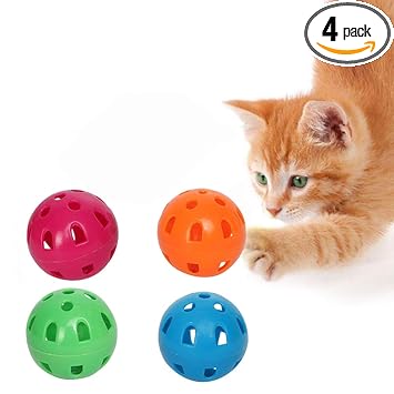 Jainsons Pet Products Colorful Ball Toys with Small Bell for Cat and Kittens Pack of (Multicolour) 4