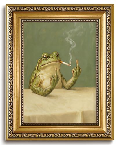 Gold Framed Smoking Frog Art