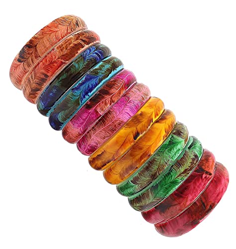 Image of NMII Glass with Glitter and Feather Design Glossy Finished Multicolor Kada Set For Girls and Women