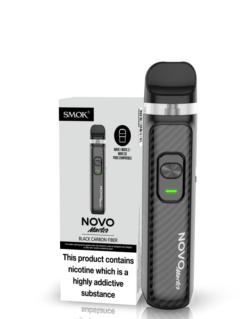 SMOKNovo Master Vaping Kit, Sleek, Versatile, Compact Design, Improved Battery, MTL/RDL Vaping, Works With Novo Pod Series, E Cigarette, E Cig, No Nicotine (Black Carbon Fiber)