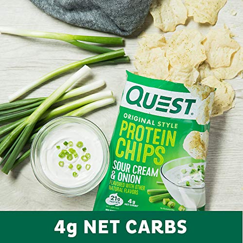 Image of Quest Nutrition Protein Chips, Sour Cream & Onion, 21g Protein, 3g Net Carbs, 130 Cals, 1.1 oz Bag, 1 Count, High Protein, Low Carb, Gluten Free, Soy Free, Potato Free (Pack of 2)