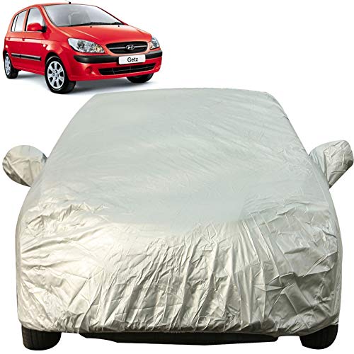 Image of Autofact Waterproof Car Body Cover with Mirror Pockets Compatible for Hyundai Getz (Triple Stitched, Bottom Fully Elastic, Light Grey 2 X 2 Matty)