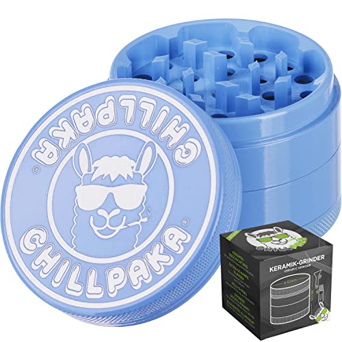 CHILLPAKA® Grinder Ceramica I Macinaspezie con Rivestimento Nano-Ceramico Antiaderente | Crusher per Erbe e Spezie (ø63mm, Blu)