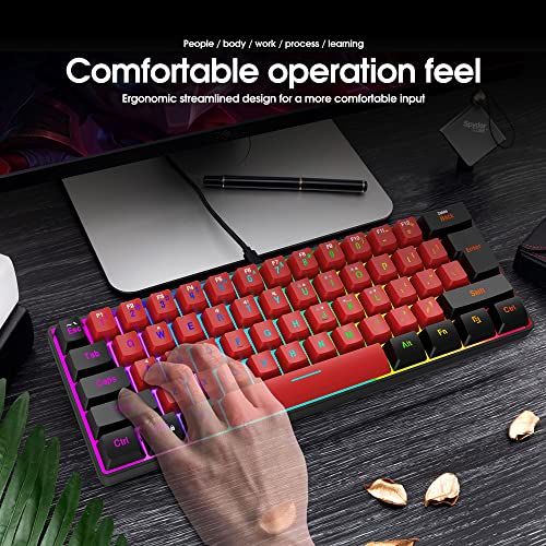 Image of Snpurdiri 60% Wired Gaming Keyboard, True RGB Mini, Waterproof Small Compact 61 Keys for PC /Mac Gamer, Typist, Travel, Easy to Carry on Business Trip (Black-Red)