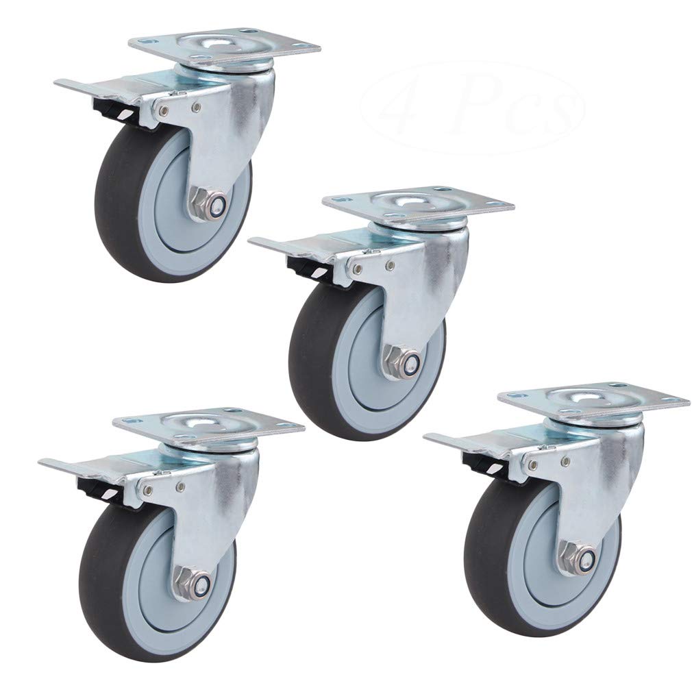 Rotelle for Carichi Pesanti,Ruota Girevole in Gomma,Ruote Piatte,con Blocco Freno,Rotella Universale a 360 Gradi,Rotella del Carrello,per Mobili e Attrezzature di Grandi Dimensioni,4 Pezzi (4 Pollici,