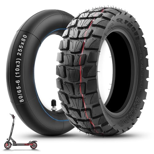 255x80 Reifen und Schlauch mit Silber Ventil Gerade, 10 x 3 Zoll Offroad Ersatzreifen Schlauch E Scooter mit Abriebfest & Rutschfest, Hohe Stabilität 80/65-6 E Scooter Reifen 10 Zoll 255x80, 1 Set
