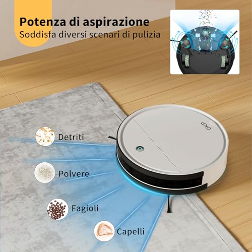 OKP K5B Robot Aspirapolvere e Mocio Ultra Sottile 7.7 cm, 2500Pa, Wi-Fi/App/Alexa, Adatto per Salviette Monouso, Ideale per Peli di Animali, Tappeti, Pavimenti Duri, Automatic Recharge - Immagine 2
