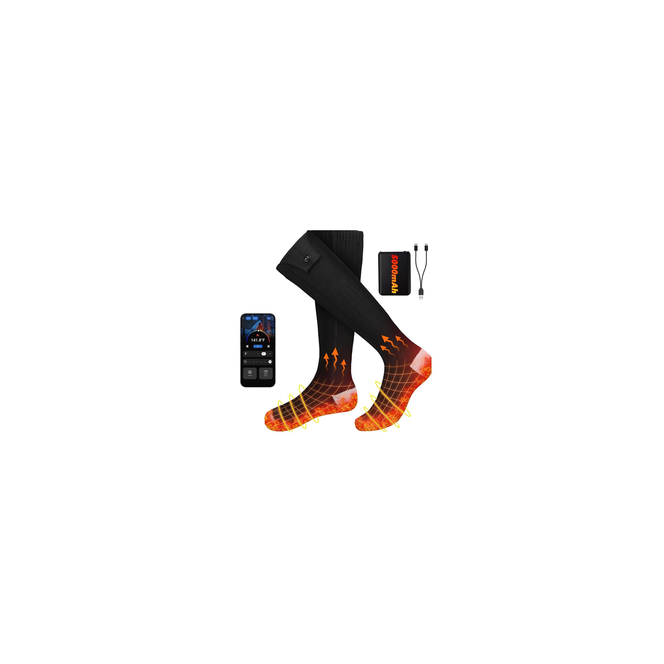 Chaussettes Chauffantes pour Hommes et Femmes,5000mAh USB Rechargeable