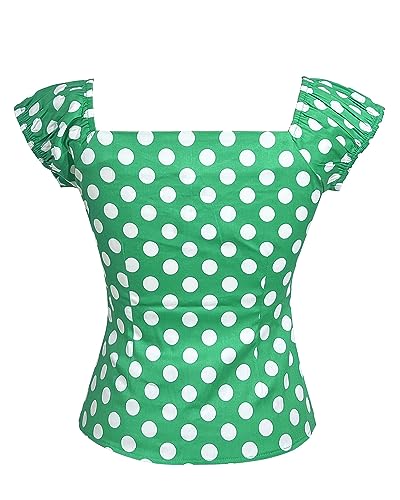 Image of YARN & INK Women's Rockabilly Tops 1950s Pinup Shirt Casual Off Shoulder Vintage Blouse