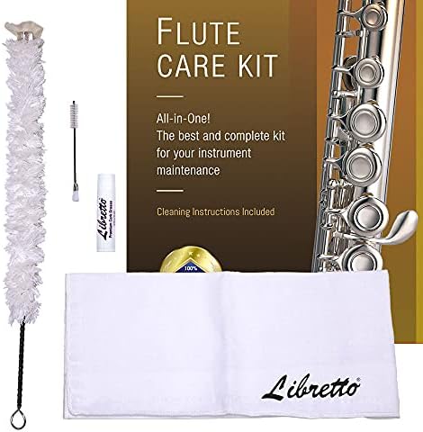 Libretto Flute ALL-INCLUSIVE Cleaning & Care Kit: Cleaning Swab + Dust Brush + Cleaning Cloth + Premium Cork Grease for Piccolo, Reusable Handy Bag, Great Maintenance Kit to Extend Life of your Flute!