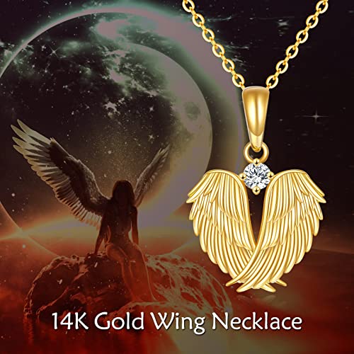 Elfront 14K Solid Yellow Gold Angel Wings Necklace Guardian Angel Wings Pendant Jewelry For Women Girls Jewelry Gifts #TOP4