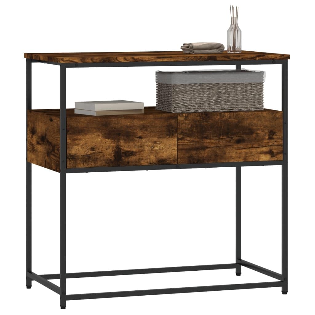 Homgoday Table console - Table d'appoint - Avec tiroirs et étagères - Pour entrée, salon, couloir - Chêne fumé - 75 x 40 x 75 cm